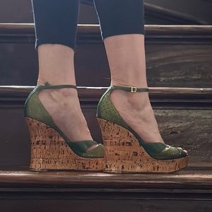 Dior - Green Python Glam Strap Wedges with Glossy Cork Wedge Sole